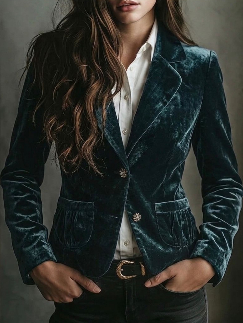 Banana Republic Silk Blend Velvet Women's Deep Teal Blazer with Crystal Buttons